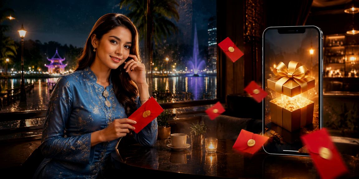 Bonus sampul merah meriah dengan baju kurung tradisional